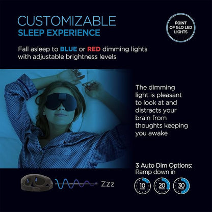 Advanced Glo to Sleep Eye Mask, Nighttime Adult Sleep Aid for Men & Women, Deep REM Sleep, Relaxation, Red & Blue Lighting, Patented Sleep Enhancement Technology Helps You Fall Asleep Quickly.