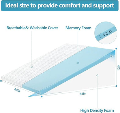 Wedge Pillow for Sleeping & Resting, 24"x24"x12" Memory Foam Cushion with Grey White Patterned Polyester Cover, Ideal for Bedroom & Living Room – Comfortable Support for Adults