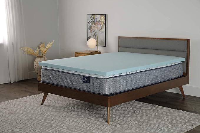 Serta ThermaGel Cooling, Pressure-Relieving Memory Foam Mattress Topper, 2 Inch, Twin XL, Blue