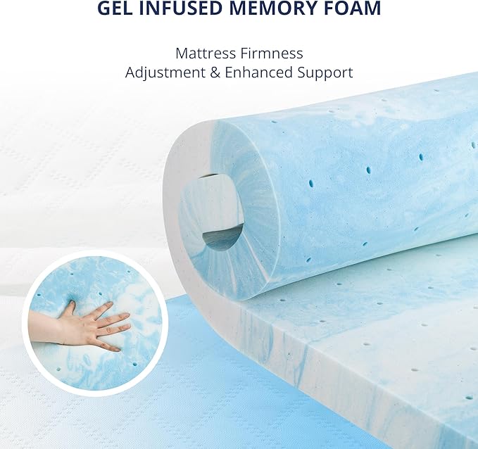 2 Inch Gel Memory Foam Mattress Topper Cal King Size, Cooling Bed Topper for Pressure Relief with Removable Breathable Soft Cover, CertiPUR-US Certified