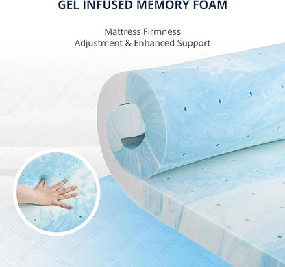 2 Inch Gel Memory Foam Mattress Topper Queen Size, Cooling Bed Topper for Pressure Relief with Removable Breathable Soft Cover, CertiPUR-US Certified