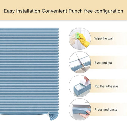 Window Blinds Cordless No Drill Cut to Size Clip On Stick On Self Adhesive Temporary Blinds Pleated Paper Blinds for Windows Doors Shades for Home Nursery Bedroom Kitchen Bathroom
