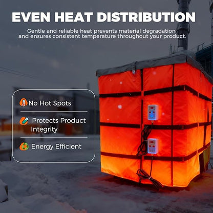 IBC Tote Heating Jacket, IBC Tote Insulation Blanket, Smart Temperature Control up to 200°C, 1000L, IBC Tote Blanket with Thermostat, For petroleum, chemical, food processing Grey