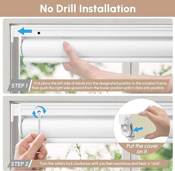 Kincmo No Drill Motorized Blinds with Remote, 100% Blackout Roller Shades for Windows, Custom Electric Blinds Compatible with Alexa, Apple Homekit, Google Home (100% Blackout Dual Sided Beige)
