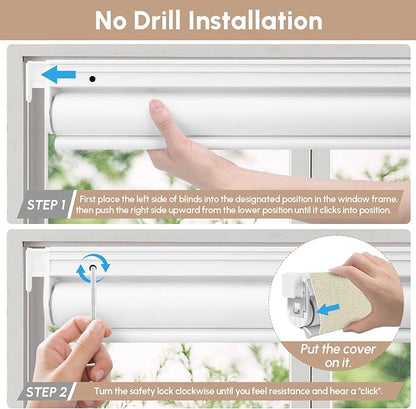 Kincmo No Drill Motorized Blinds with Remote, 100% Blackout Roller Shades for Windows, Custom Electric Blinds Compatible with Alexa, Apple Homekit, Google Home (100% Blackout Dual Sided Beige)
