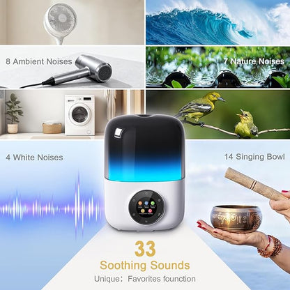 Kipcush Essential Oil Diffuser, 250ML Humidifier withWhite Noise Machine, LED Mood Lighting, Touchscreen,Timer, Auto-Off (White)