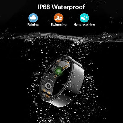 Smart Health Ring for Women Men, Fitness Tracker Ring with Heart Rate, Blood Oxygen, Sleep Tracker, Step Tracker, No Subscription Fee, IP68 Waterproof Smart Ring for iPhone & Android (Black, 8#)