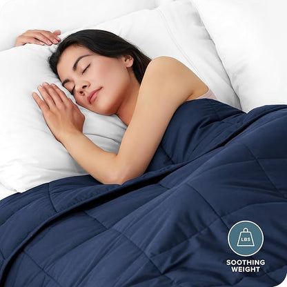 Bare Home Weighted Blanket Queen Size 22lb (60" x 80") for Adults - All-Natural 100% Cotton - Premium Heavy Blanket Nontoxic Glass Beads (Dark Blue, 60"x80")