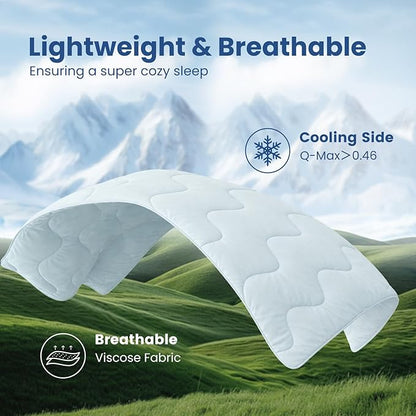 Cozy Bliss x Sorona® Viscose Natural Fiber Cooling Comforter Twin Size, Reversible Silky Smooth Cooling Blanket with Q-Max＞0.45 for Hot Sleepers & Night Sweats, Cool Blue, 68"x90"