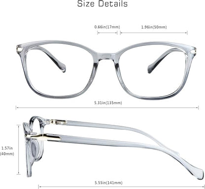 VisionGlobal Blue Light Blocking Glasses for Women/Men, Anti Eyestrain, Computer Reading, TV Glasses, Stylish Square Frame, Anti Glare(Clear Gray,+4.50 Magnification)
