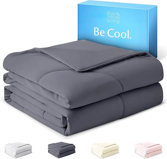 Lavish Comforts® Cooling Comforter King Size │Premium Soft Breathable Summer Cooling Blanket for Hot Sleepers │All Season Comforter │106"x96" Charcoal Dark Grey│Gift-Ready Box