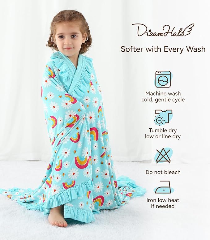 Premium Baby Blankets, Soft Viscose from Bamboo Blanket for Girls, Nursery Crib Bedding Quilt for Newborn and Toddler, Ruffle Blanket Cooling for Hot Sleepers 50''x50'' Daisy
