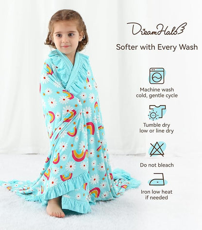 Premium Baby Blankets, Soft Viscose from Bamboo Blanket for Girls, Nursery Crib Bedding Quilt for Newborn and Toddler, Ruffle Blanket Cooling for Hot Sleepers 50''x50'' Daisy