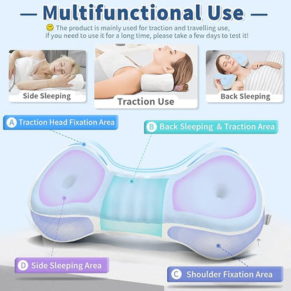 Neck Support Pillow, Small Cervical Neck Roll Pillow Memory Foam, Cervical Traction Device, Premium Neck Bolster Pillow for Side Sleepers, Camping & Travel Pillow with Portable Bag (sky blue)