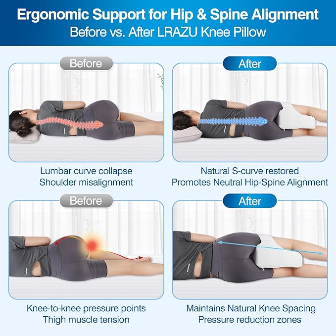Knee Pillow for Side Sleepers, Memory Foam LegPillow Between Knees, Relieves Back, Hip & Knee PainWhile Aligning Spine, Adjustable Strap, 14 Inch (White)