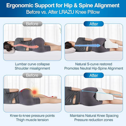 Knee Pillow for Side Sleepers, Memory Foam LegPillow Between Knees, Relieves Back, Hip & Knee PainWhile Aligning Spine, Adjustable Strap, 14 Inch (White)