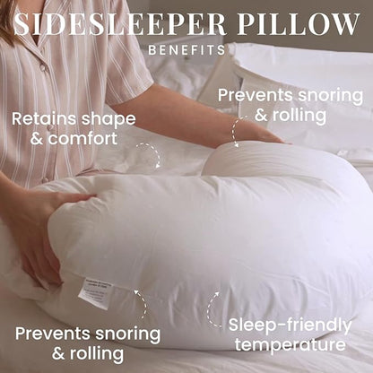 FOSSFLAKES Side Sleeper Pillow L-Shaped with Cover – Ergonomic Contour Cushion for Body Alignment – Orthopedic Support, Luxury Breathable Bedding by Nordic Sleep