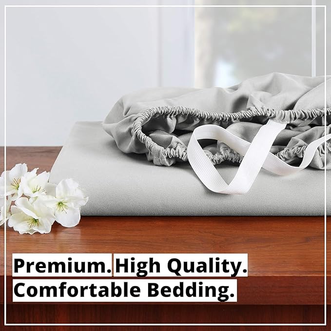 Empyrean King Fitted Sheet - Deep Pocket, Fits 14-16 Inch Mattress, Ultra Soft Microfiber, Fade & Wrinkle Resistant, Shrinkproof, Durable Sheet, Light Grey
