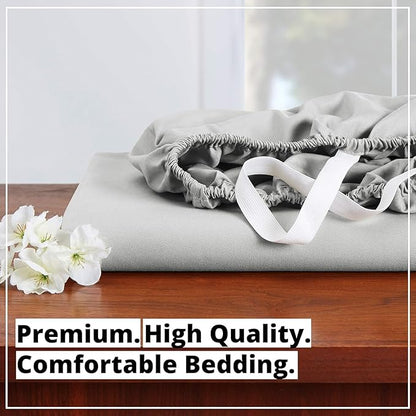 Empyrean Full Fitted Sheet - Deep Pocket, Fits 14-16 Inch Mattress, Ultra Soft Microfiber, Wrinkle-Resistant, Shrinkproof & Fade Resistant Sheet for Full Size Beds, Light Grey