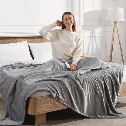 Electric Blanket Heated Blanket Full Size with 5 Heat Levels & 10 Hrs Timer, Premium Cozy Double Flannel Heating Blanket, Fast Heating & Overheating Protection, Grandma Birthday Gifts(Subtle Grey)