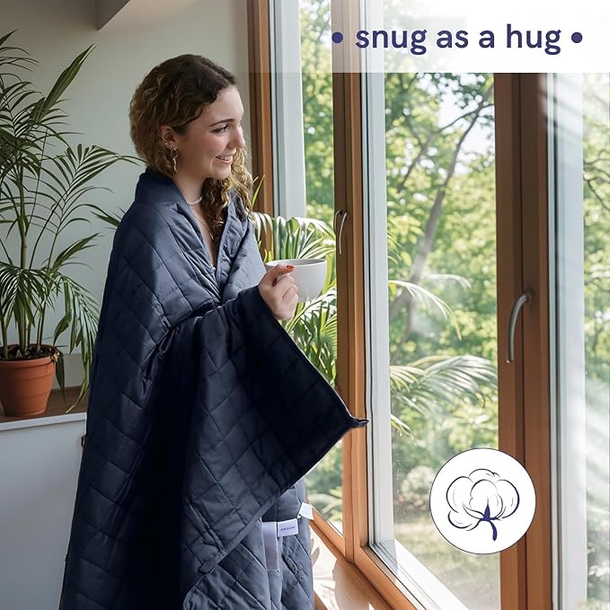 YnM 17lbs Weighted Blanket for Adults, Cotton Heavy Bed Throw Blanket with Cooling Glass Beads for All Season Use, Ideal for One Person of 160lbs (60x80 Inches, Queen Bed, Navy)