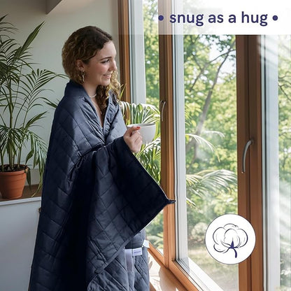 YnM 17lbs Weighted Blanket for Adults, Cotton Heavy Bed Throw Blanket with Cooling Glass Beads for All Season Use, Ideal for One Person of 160lbs (60x80 Inches, Queen Bed, Navy)