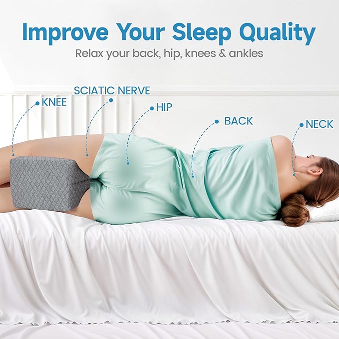 Memory Foam Knee Pillow for Side Sleepers, Support Leg Pillow for Side Sleeping, Smooth Spine Alignment Pillow, Cushion for Hip, Back, Sciatica, Knee, Joints Pain Relief, Gray