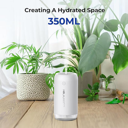 Portable Mini Humidifier, KQLKJ 350ml Small Cool Mist Humidifiers, USB Personal Desktop Humidifier for Bedroom Car Office Travel with Auto Shut-Off & 2 Mist Modes (White)