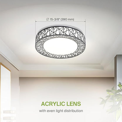 ASD 16 Inch LED Flush Mount Ceiling Light Fixture for Bedroom, 28W 1576LM 5CCT 2700K-5000K, Triac Dimmable Lights, Dining, Living Room, Kitchen Lamps, Modern Home Lighting Fixtures, Black, ETL