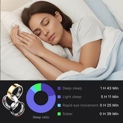 Smart Ring for Women & Men, Fitness Tracker Ring with Heart Rate Monitor, HRV, Sleep Tracking, No Subscription Fee, 10ATM Waterproof Activity Ring for iPhone & Android (Gold, 12)