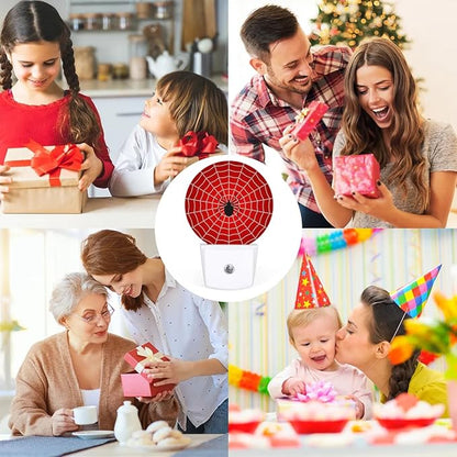 Plug-in Led Night Light with Auto Dusk to Dawn Sensor for Boys Girls Room Decor, Red Spider Web Wall Lamp Nightlights for Hallway,Bedroom, Kids Room, Kitchen, Stairway, (0.5W, 2 Pack)
