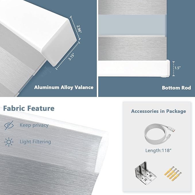Motorized Zebra Blinds for Windows Cordless Electric Curtains with Remote Control Blackout Shades Custom Smart Blinds Compatible with Alexa Google Home(Custom)