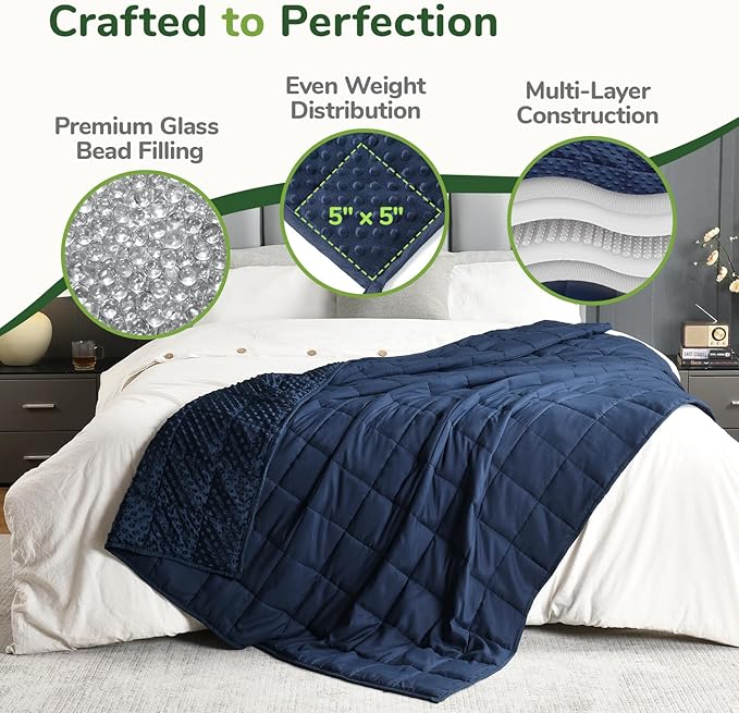 Sivio Weighted Blanket for Adults (15 lbs, 48" x 72") Soft Minky Heavy Blanket for Sleeping Perfect for 140-160 lbs, Twin Size Breathable Cooling Weighted Throw Blanket, Machine Washable,Navy Blue
