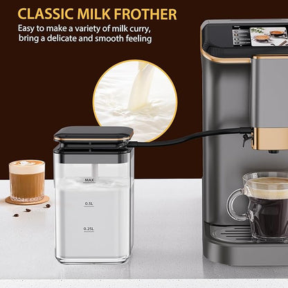 Espresso Maker With Milk Frother - Fully Automatic, 4-Beverage Options, Built-In Grinder, Intuitive Touch Display, and Sleek Gunmetal Finish