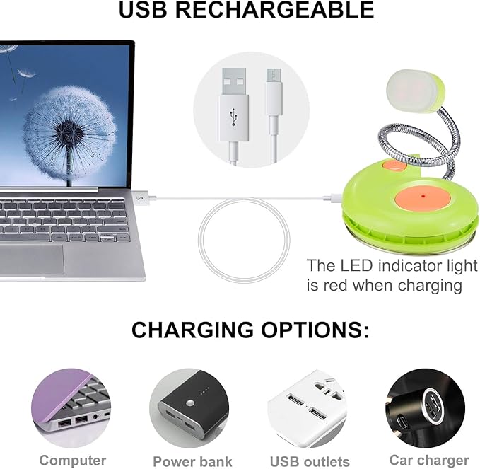 LUXSWAY Rechargeable Amber Clip-On Book Light with Magnetic, Flexible Gooseneck - Cute Bookmark Light for Kids - Green