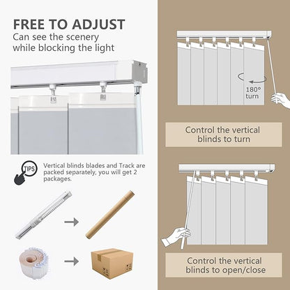 Cordless Vertical Blinds Window Blind, Blackout Fabric Vertical Blind, Energy Saving UV Protection Noise Reduce Vertical Blinds for Sliding Glass Doors, Patio Doors, Pure Stone
