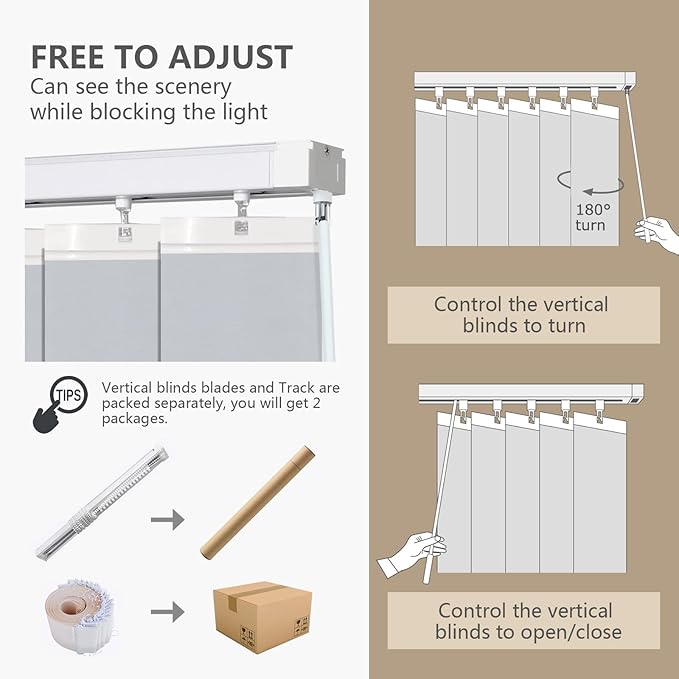 Cordless Vertical Blinds Window Blind, Pure White Blackout Fabric Vertical Blind, Energy Saving UV Protection Noise Reduce Vertical Blinds for Sliding Glass Doors, Patio Doors