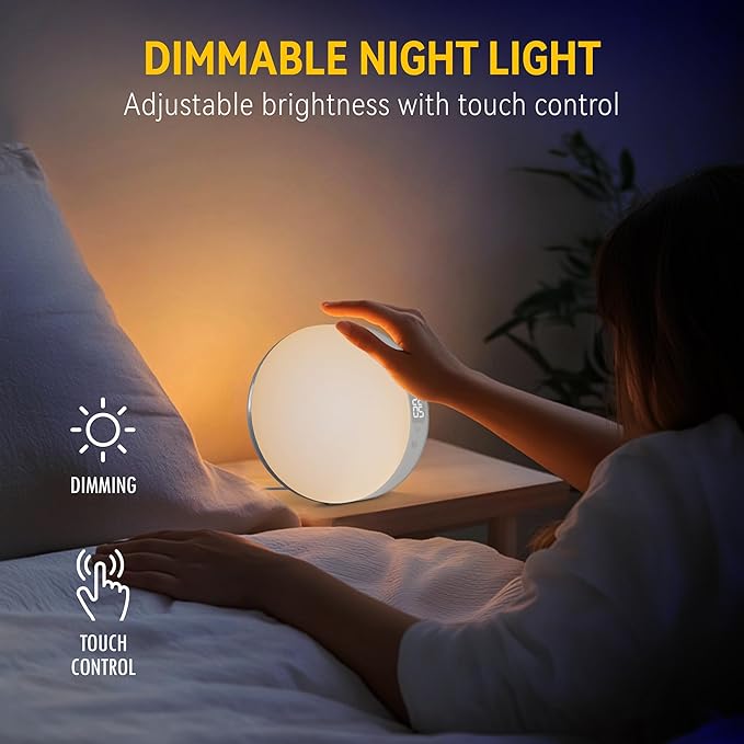 ANTDALIS Sunrise Alarm Clock for Heavy Sleepers Adults, Wake Up Light Dimmable Night Light for Kids Teens Bedroom Home Decor Girls Boys Women Gifts, 20 Color and Touch Control