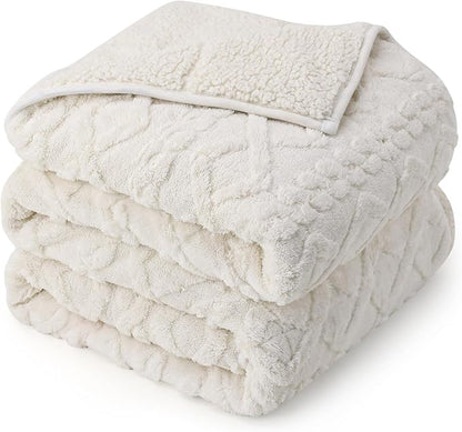 Weighted Blanket for Adults Twin Size 15 lbs, Classy Soft Jacquard Sherpa Weighted Blankets for Sofa Bed, Soft Cozy Heavy Blanket for Winter, 48 x 72 inches, Cream White