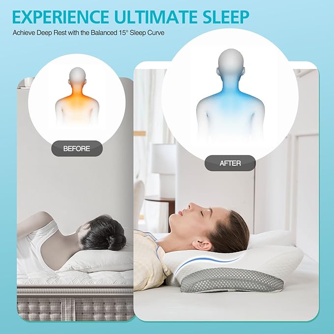 Cervical Pillow for Neck and Shoulder Pain Relief, Memory Foam Ergonomic Contour Pillow with Adjustable Dual Heights, Breathable Pillowcase, Orthopedic Support for Side Back Stomach Sleeper
