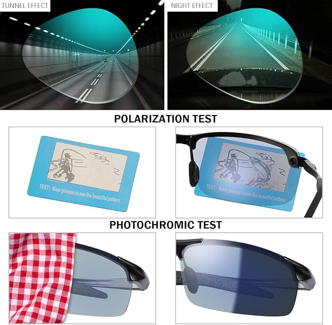 MIRYEA Blue Light Blocking Computer Glasses Photochromic Polarized UV Protection Safety Sunglasses for Men and Women Day and Night Spring Hinge Sports Driving Eyewear Anti Glare Eyestrain Eyeglasses