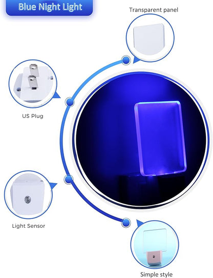 Blue Night Light Plug in, Dusk to Dawn Sensor Automatic On and Off, Decorative Wall Blue LED Night Lights for Adults Kids Room, Hallway,Bedroom, Stairs, Kitchen, Halloween Christmas Decor, 4 Pack