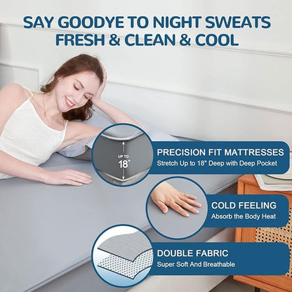 Ailemei Direct Cooling Thin Mattress Pad, King Size Mattress Topper for Hot Sleepers, Deep Pocket Fits 16" Mattresses, Fitted Sheets for Bed, Summer Cooling System, Gray, 76"x80"