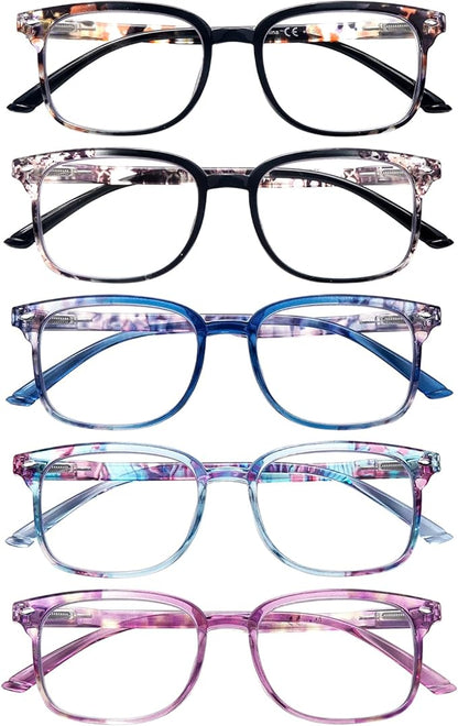 5 Pack Reading Glasses Blue Light Blocking for Women,Computer Readers with Spring Hinge