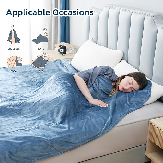 Electric Heated Blanket Full Size 72"x84",Fast Heating, Soft Microplush for Bed & Couch, 1-10Hs Auto Off & 6 Heating Levels, Machine Washable, Gifts for Grandma & Family-Light Blue Grey