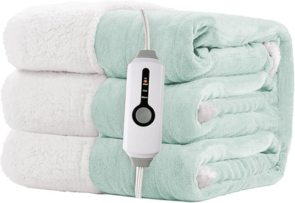 Electric Heated Blanket Throw Size 50"x60" - Dual-Sided with Microplush & Sherpa Fabric, 4 Heat Settings & 3 Hours Auto Off, Machine Washable - Spring Green