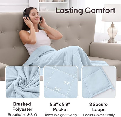 ZonLi Weighted Blanket for Adults(60"x80",15lbs, Light Blue) Queen Size High Breathability Cooling Heavy Blanket, Soft Material with Premium Glass Beads,All-Season.
