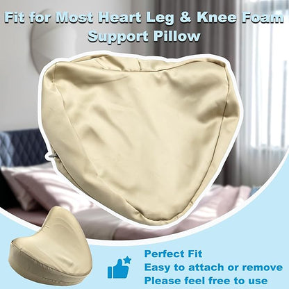 Satin Knee Pillow Cover for Heart Shaped Leg & Knee Foam Support Pillow, Upgraded Invisible Zippered Satin Leg Pillowcase Replacement (10 * 9.5 * 4.9in)-Cover ONlY (Champagne)