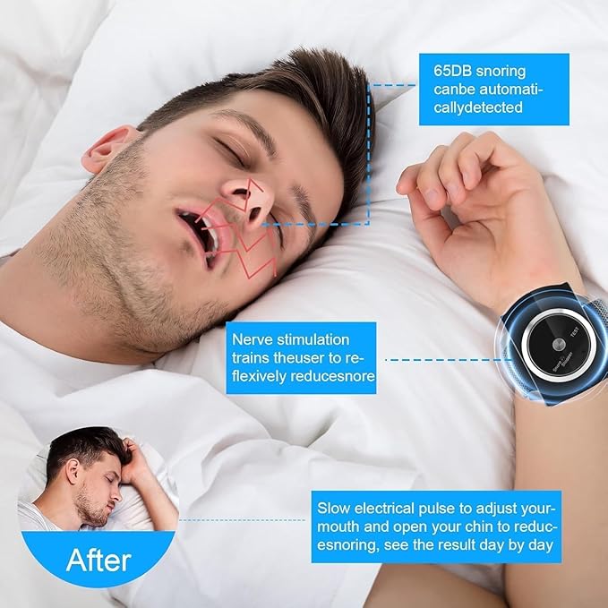 Anti Snoring Wristband Device, Anti Snore Wrist Aid with 7-Speed Intensity Adjustment, Effective Snoring Prevention & Sleep Aid, Improve Nighttime Sleeping for Men & Women