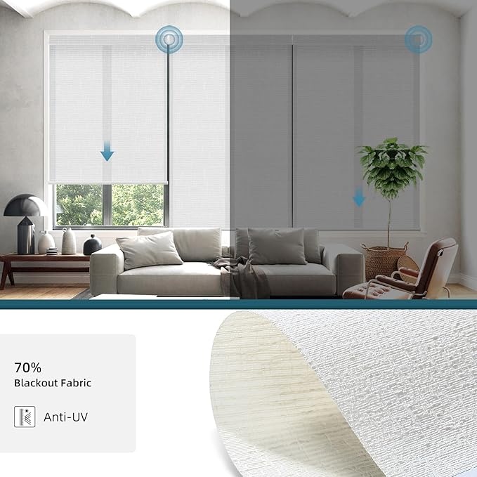 Motorized Roller Shades Light Filtering Roller Shades,70% Blackout Smart Shades Compatible with Alexa,Google Home,Remote Control Electric Blinds,Custom Size,Texture Ivory